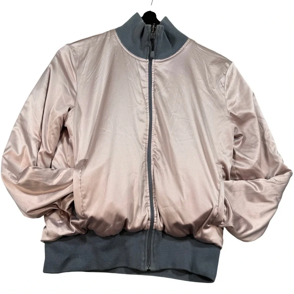 VTG‎ Y2K Emporio Armani Satin Bomber Jacket Pink Grey Reversible EA7 Logo XS